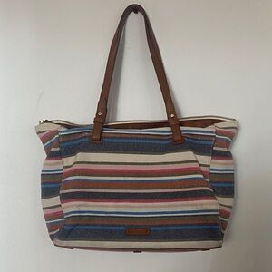 Fossil Multicolor Striped Tote with Brown Handles